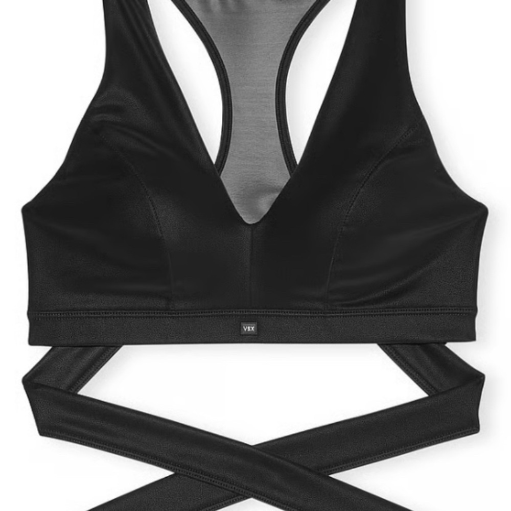 Victoria's Secret Black Cross-Wrap Sports Bra L NWT